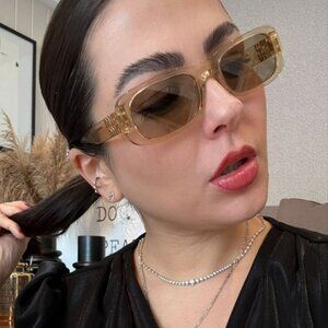 Miu Miu MU08ZS 11T40F BRAND NEW Sunglasses Transparent Brown Rectangle Women